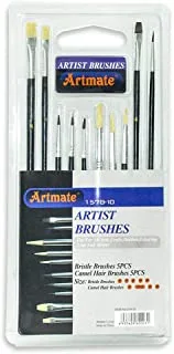 Artmate Artist Brushes (3 Flat & 7 Round Brushes) Assorted Colors - Set Of 10 Pieces, Jiab1578-10