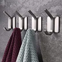 Sulfar Self Adhesive Hooks 4 Pack, Brushed Stainless Steel Adhesive Door Hooks, Heavy Duty Wall Hooks for Hanging Towels, Robes, Coats, Keys, Calendars Bathroom Home Kitchen, No Drill Glue Needed