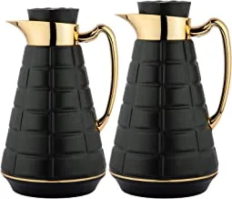 Al Saif 2 Pieces Coffee And Tea Vacuum Flask Set 0.75,1.0 Liter Color: PAININTG MATT BLACK/GOLD