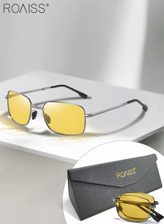 نظارات شمسية مستقطبة مستطيلة للرجال من roaiss حماية من الأشعة فوق البنفسجية 400 مع إطار معدني نظارات القيادة الليلية المتغيرة للرجال ولعب الجولف والصيد والسفر 61 ملم