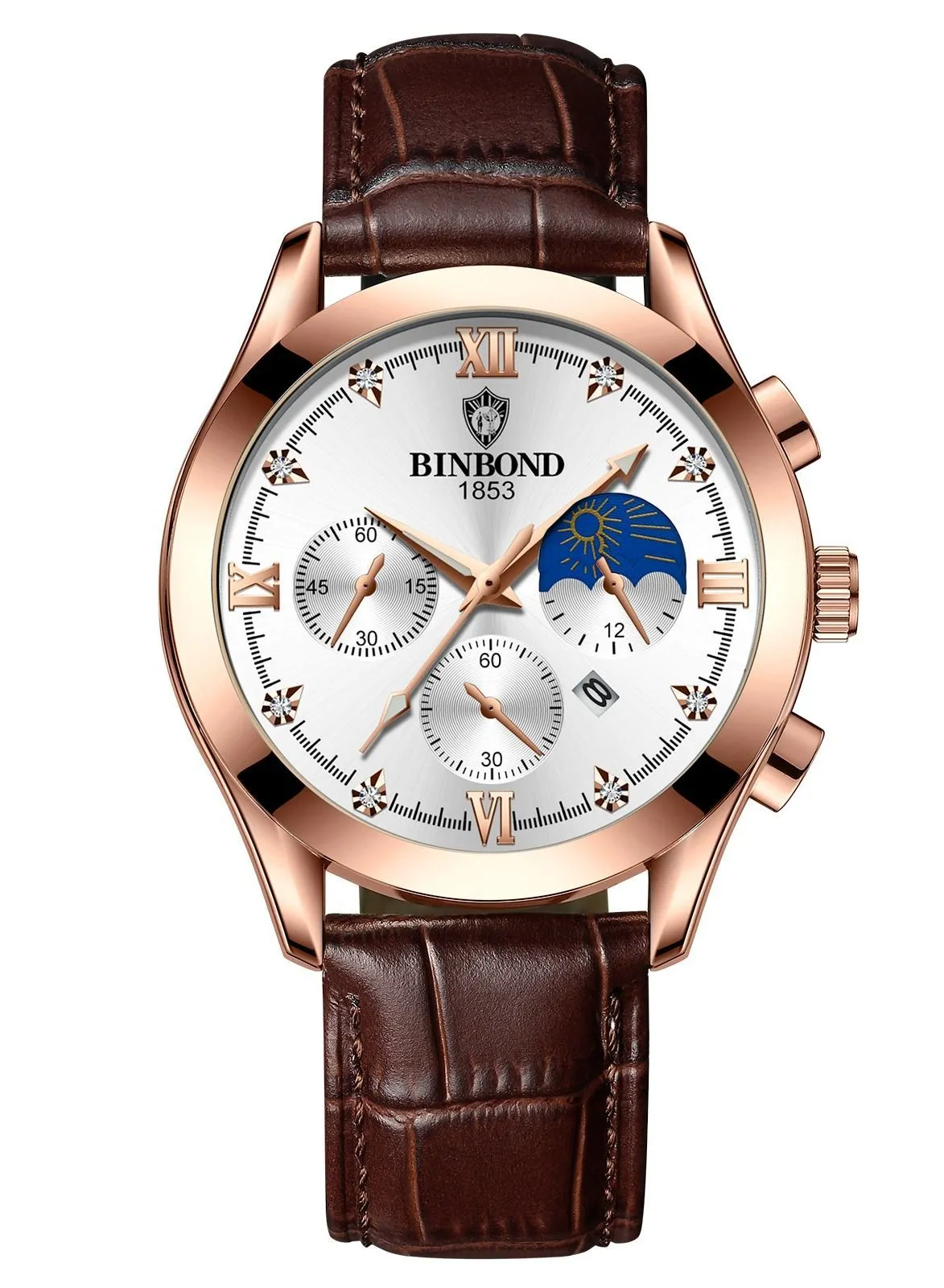 ساعة BINBOND الرياضية التناظرية للرجال + حزام ساعة جلدي
