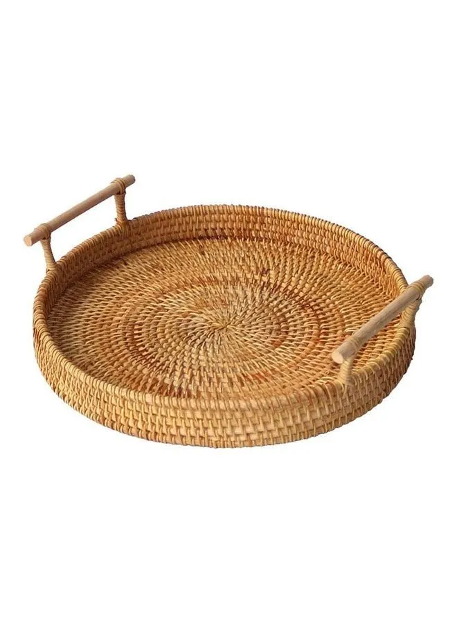 XiuWoo Round Rattan Woven Serving Tray with Handles Brown 24 x 12 x 3.5cm
