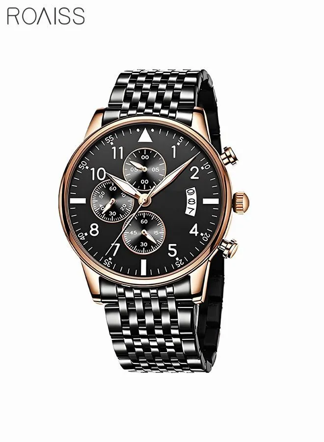 roaiss Men's 24h Calendar Timer Waterproof Quartz Watch with Luminous Analog Display Wristwatch with Classic Mesh Strap