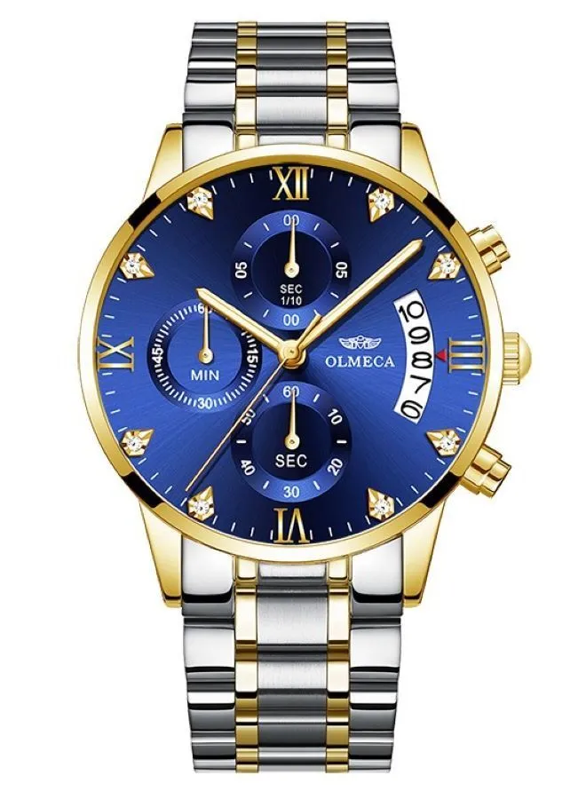 Olmeca Olmeca Men's Quartz Wrist Watch Water Proof Gold and Blue Surface with Stainless Steel Band
