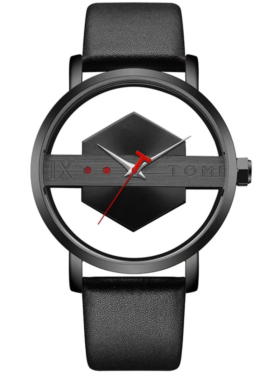 TOMI A stylish unisex wrist watch from Tommy with a black leather strap for men and women from TOMI, the watch face size is 40 mm and the thickness is 9 mm