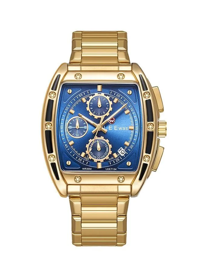 LEEWAS LEEwas Men's Waterproof Quartz Wrist Watch-Blue Dial Gold Strap
