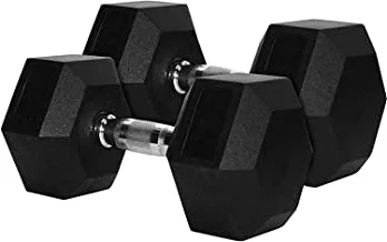 Marshal Fitness 2Pcs Dumbbells,Rubber Coated Solid Steel Cast-Iron Dumbbell, Rubber Hex Dumbbells, Muscle Toning Weights Full Body Workout, Man And Woman Home Gym Dumbbells-22.50 kgs