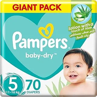 Pampers Aloe Vera, Size 5, Junior, 11-16kg, Giant Pack, 70 Taped Diapers