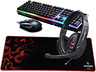 Datazone G21 Gaming Keyboard And Mouse (Black), Gaming Headset 900I( Red ), Mouse Pad P804 (Blue), Wired Rgb Led Backlight Pack For Pc, Xbox, Ps4.