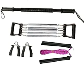 ALSafi-EST 4-Way Training Set for Multi fitness exercise - Tummy Trimmer - Chest Expander - Jump Rope - Hand Grips - P
