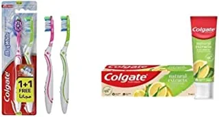 1 Colgate Max White Whitening Multipack Medium ToothBRush - 2Pk - Multi Color + 1 Colgate Natural Extracts Ultimate Fresh With Lemon And Aloe Vera Toothpaste 75Ml