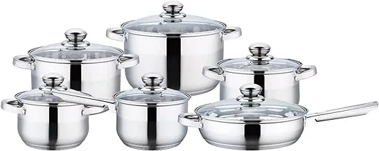 Wilson Stainless Steel 12-Piece Cookware Set - Casserole, Saucepan, Fry Pan Heavy Duty With Stainless Steel Handle Gas, Stovetops Compatible For Family Meals