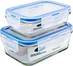 Mondex Cmn0094-96 2 Pieces Food Storage Container With Lid, Blue, 350 Ml/700 Ml, Rectangle, Glass