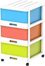 Cosmoplast 3 Tiers Storage Cabinet With Wheels, White Mix Drawers