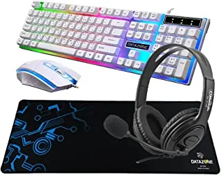 لوحة مفاتيح وماوس Datazone RGB بإضاءة خلفية G21 أبيض ، لوحة ماوس P804 أزرق مع سماعة رأس للألعاب 311 متر أسود (G21W-B311MBlue-P804Black)