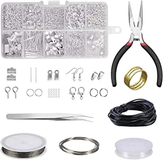 Showay Silver Jewellery Making Kit, Earring Making Kit Include Plier, Tweezers And Wire For Diy Earrings Bracelet Necklace, White, ‎130335#Sy-Fba2