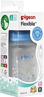 Pigeon Streamline Slim Neck Plastic Decorated Bottle, Ultra-Soft Silicone Nipple, Anti-Colic, Bpa & Bps Free, Blue/Pink, 150Ml, Assorted Color, 78272