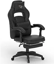 Mahmayi C592F High Back Black Ergonomic Swivel, Tilt Tension Adjustment, Adjustable Looped Padded Armrest With Footrest & Lumbar Pillow Video Gaming Chair With Pu Leatherette, Black