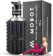Mobot Firecracker Reusable Stainless Steel Foam Roller Water Bottle, 0.5 Liter Capacity, Black