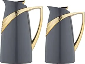Al Saif 2 Pieces Coffee And Tea Vacuum Flask Set, Size: 1.0/0.7Liter, Color: Dark Smoky Gray
