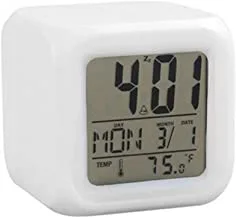 ساعة منبه رقمية مربعة الشكل محمولة 7 ألوان مع شاشة LCD للاستخدام المنزلي باللون الأبيض من COOLBABY