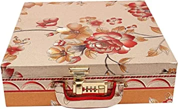 Kuber Industries Floral Design Wooden 1 Piece Four Rod Bangle Storage Box with Lock System (Gold) -CTKTC039398, standard