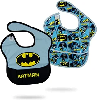WarnerBros Warner Bros. Batman Bibs - Washable, Stain and Odor Resistant, 100% Water-Proof, Pack of 2. Age: 6 – 24 months (Official Disney Product)