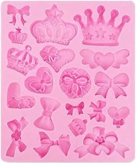 Assorted Bows Crown Heart Silicone Mold Cake Decorating for Sugarcraft, Fondant, Resin, Polymer Clay, Crafting Projects, Pink, WHD1221