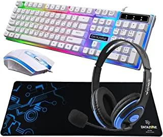 Datazone Combo Backlit , Large Gaming Mouse Pad, Pc Computer Gaming Headset 311I Blue With Microphone Combo, Keyboard&Mouse White, Mouse Pad P804 Blue(G21B-B311Iblue-P804R)