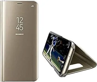 Samsung Galaxy S10 Mobile Shell مطلي بحامل مرآة عمودي S10 جراب جلدي قلاب غطاء حماية من السقوط ذهبي