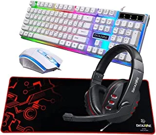Datazone G21 Gaming Keyboard And MoUse (White), Gaming Headset 900I( Red ), MoUse Pad P803 (Red), Wired Rgb Led Backlight Pack For Pc, Xbox, Ps4.
