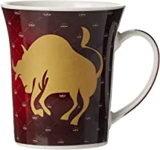 Shallow Porcelain Zodiac Sign Printed Tea/Coffee Mug, Red, 550 G, Bd-Mug-Tau