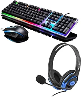 Datazone Set Of 3, High-Quality Mechanical Gaming Keyboard - The Best Gaming MoUse And Keyboard Black With Headphones 311M Blue Compatible With Video Games And Computer Accessories (G21W-B311Mblue)