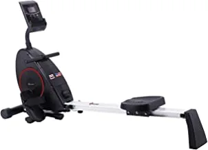 جهاز التجديف القابل للطي PowerMax Fitness RH-250 مع مساعدة افتراضية مجانية وشاشة رقمية للاستخدام المنزلي ، أسود