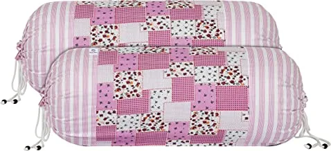 Heart Home Set of 2 Check Design Soft & Smooth Cotton bolster Covers 16 x 30 inch (Pink)