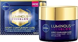 NIVEA LUMINOUS 630 EVEN GLOW Anti Dark Spot Night Face Cream, Revitalizing Skin Complexion Repair, Spotless Even Skin, Hydrating Hyaluronic Acid, 50ml