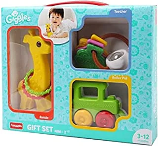 Funskool Giggles - مجموعة هدايا صغيرة ، متعددة الألوان ، مجموعة هدايا للأطفال حديثي الولادة ، خشخشة ، عضاضة ، مركبة ، 6 أشهر فما فوق ، ألعاب الرضع ، FS2170700