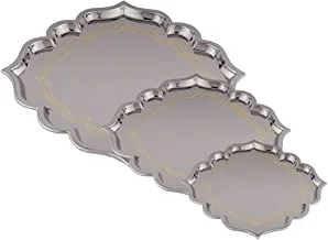 Al Saif 3 Pieces Iron Serving Tray Size: Small/Medium/Large, Color: Nickel/Gold