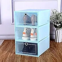 صندوق أحذية قابل للتكديس 6 قطع من COOLBABY ، صندوق أحذية دفع بدرج ، صندوق تخزين أحذية شفاف مقاوم للغبار ، صندوق منظم للأحذية البلاستيكية لتخزين الأحذية (34 * 24 * 14 سم ، أزرق)
