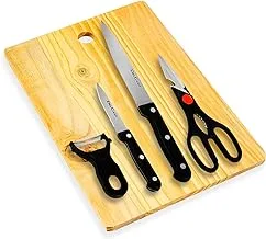 Delcasa 5 PCS Kitchen Knife Set with Cutting Board | Complete Set with Paring Knife, Chef Knife, Peeler, Utility Knife & Cutting Board - Stainless-Steel Sharp Blades - Best Kitchen Gift, DC1013, Wood