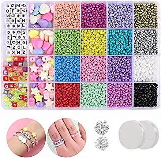 SHOWAY Beads for Jewelry Making Kit 16 Colors Bead Friendship Bracelets Kit with Alphabet Letter Beads about 8280pcs Bracelet Charm Beads and Elastic String for Bracelet Jewelry Gift