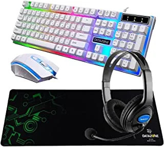 Datazone G21 Gaming Keyboard And Mouse (White), Gaming Headset 311I( Blue), Mouse Pad P802 (Green), Wired Rgb Led Backlight Pack For Pc, Xbox, Ps4.