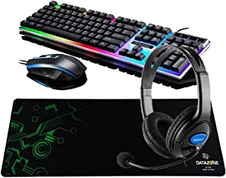 Datazone G21 Gaming Keyboard and Mouse (Black), Gaming Headset 311i( Blue), Mouse pad P802 (Green), Wired RGB LED Backlight Pack for PC, Xbox, PS4., G21B-B311iBLU-P802R