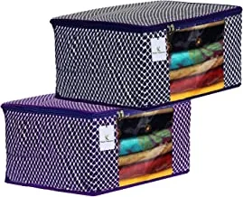 Kuber Industries Polka Dots 2 Pieces Cotton 3 Layered Quilted Saree Cover (Purple & Blue) - CTKTC031075