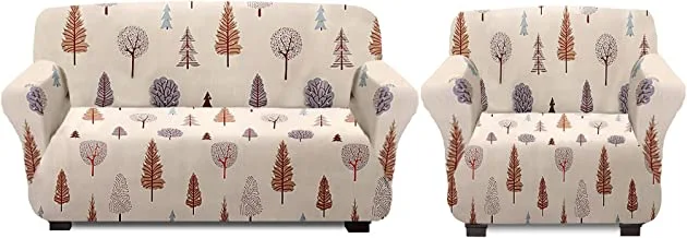 طقم غطاء أريكة بوليستر قابل للتمدد من 1 و 3 مقاعد من Heart Home Leaf للمنزل والمكتب والفنادق مع عصا إسفنجية ، مجموعة من قطعتين (كريمي) -50HH01434