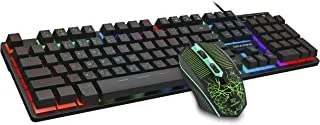Datazone Arabic Gaming Keyboard And Mouse Combo Backlit, Wired Usb Keyboard 104 Keys, 4 Buttons Gaming Mouse With 6 Different Rgb Lighting Effects, Waterproof Design - Km680 Special Edition, Black