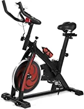 Max Strength Dynamic 30 Indoor Cycling Bike Spinning Bike Ultra Quiet Fitness Bike and Abdominal Trainer |Speed Bike with Low Noise Belt Drive System| Cardio Trainer (Black and Red)