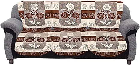Kuber Industries Flower Cotton 2 Piece 3 Seater Sofa Cover (Brown)