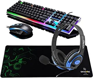 Datazone G21 Gaming Keyboard and Mouse (Black), Gaming Headset 311M( Blue), Mouse pad P802 (Green), Wired RGB LED Backlight Pack for PC, Xbox, PS4.