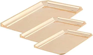 Al Saif 3Pcs Metal Octogan Tray No Handle Engraving Pattern On Centre (Size:Xl,L,M 43.1X29.9 36.8X25.4 30.4X21.5) Color:Full Gold